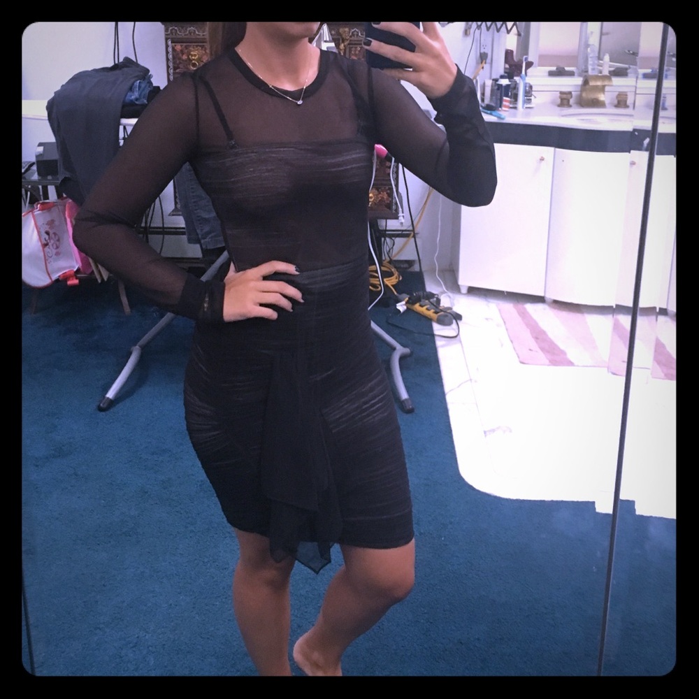 Sexy mesh and ruched BCBG cocktail dress.